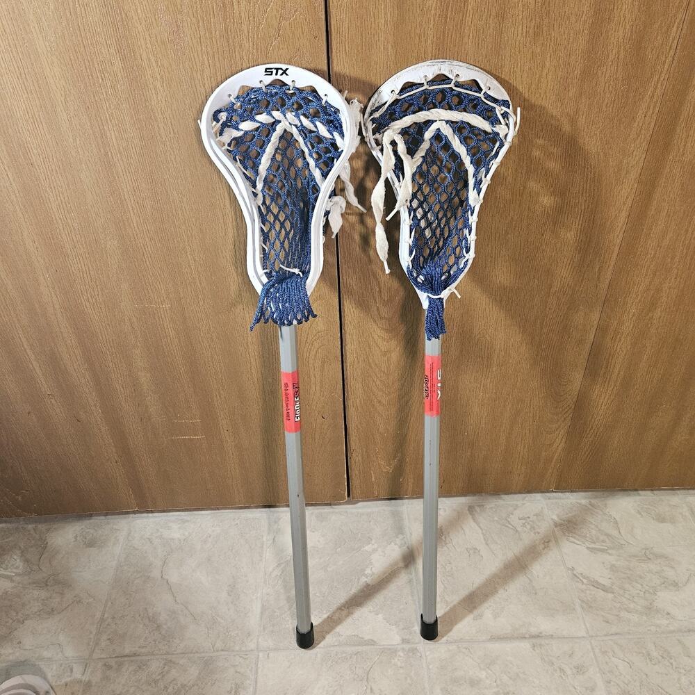 STX FiddleSTX Mini Lacrosse Sticks 2-Pack Set 31.5" White Blue Mesh Strung Pair